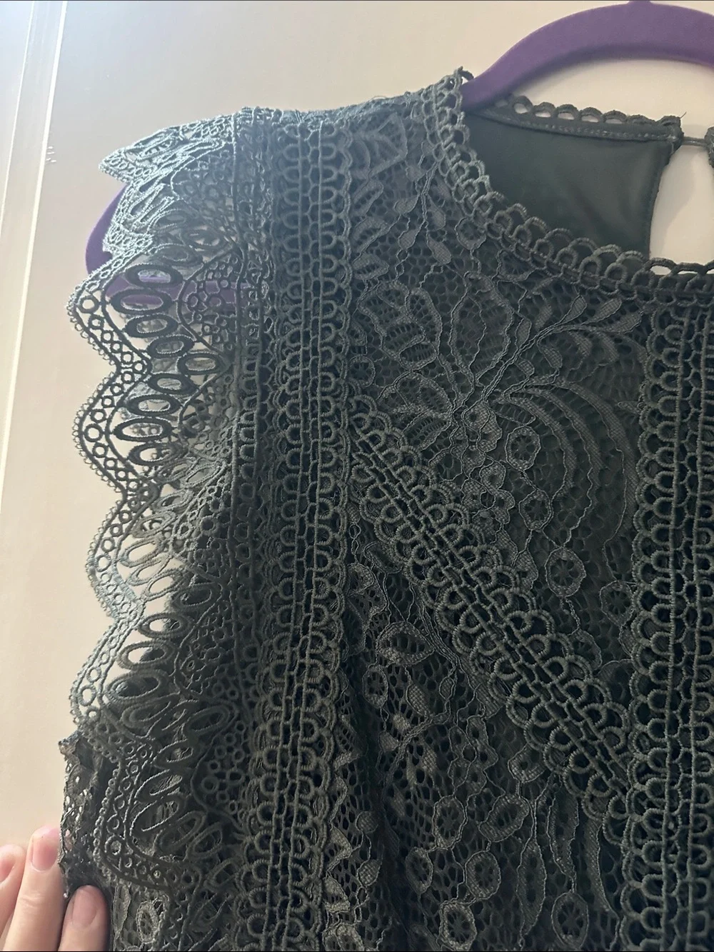 Cable & Gauge Olive Green  Lace Flutter Sleeve Blouse